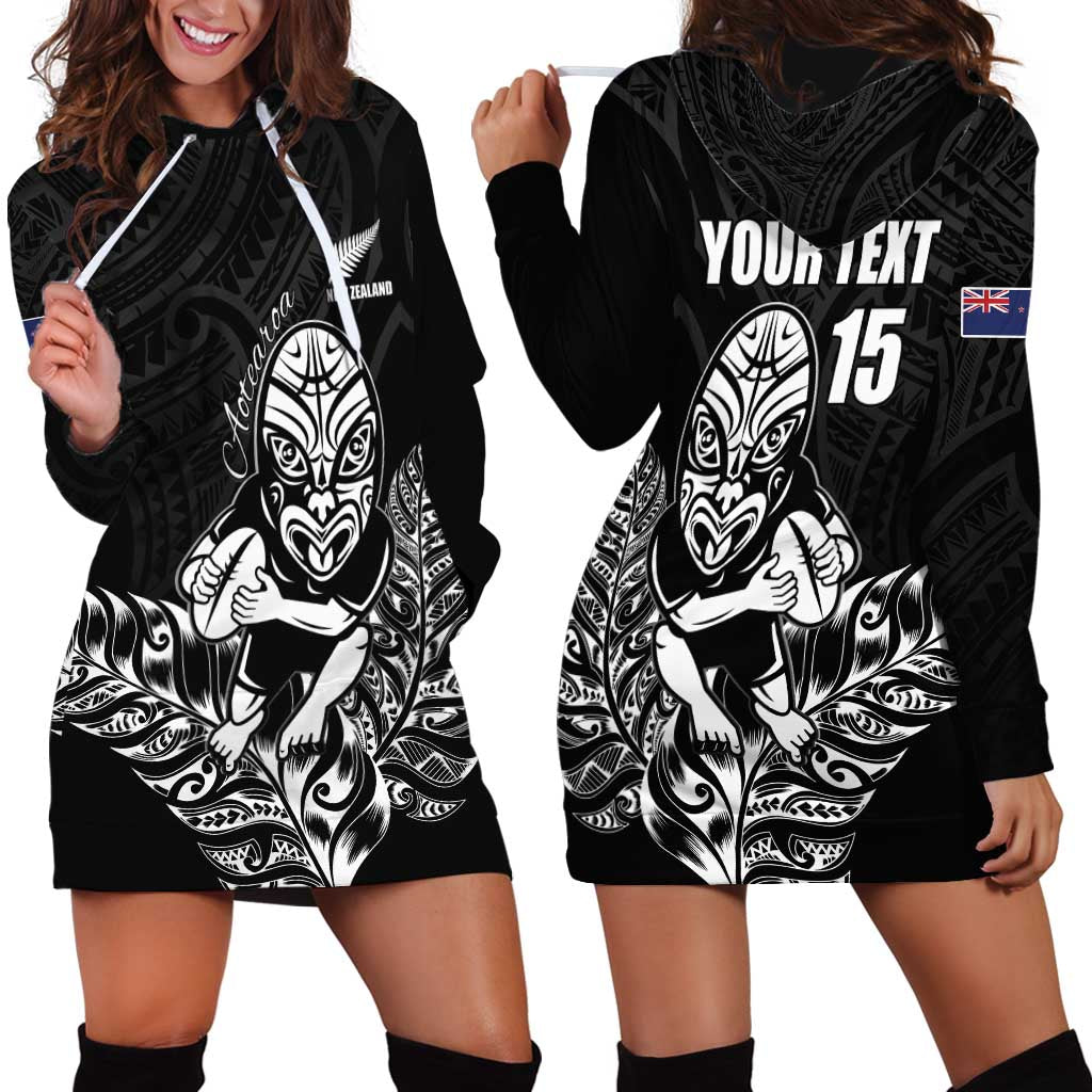 New Zealand Silver Fern Rugby Custom Hoodie Dress Maori Tiki Black Version