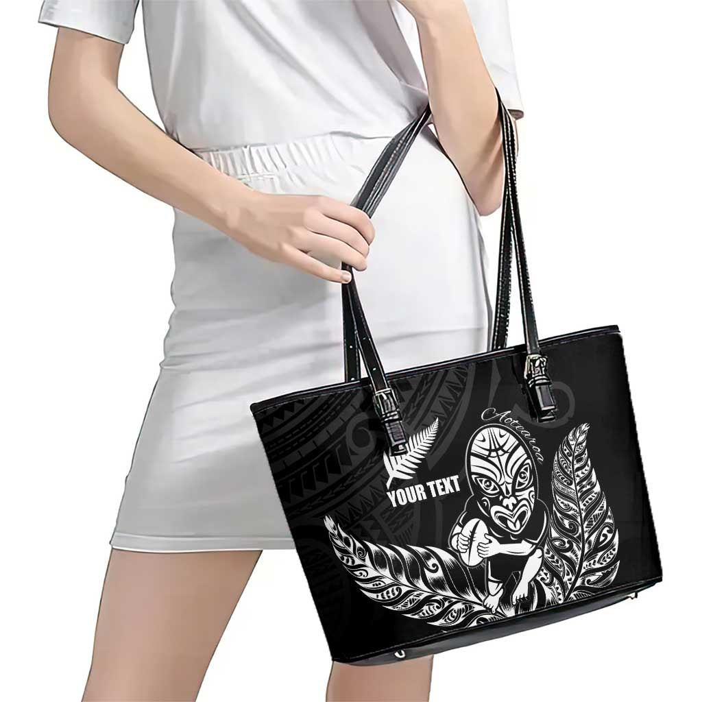 New Zealand Silver Fern Rugby Custom Leather Tote Bag Maori Tiki Black Version