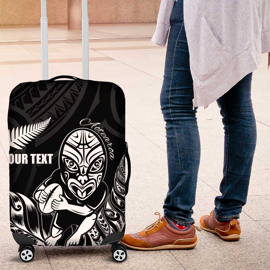 New Zealand Silver Fern Rugby Custom Luggage Cover Maori Tiki Black Version