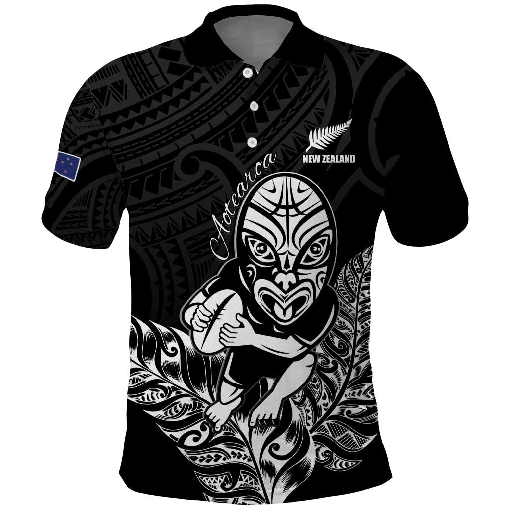 New Zealand Silver Fern Rugby Custom Polo Shirt Maori Tiki Black Version