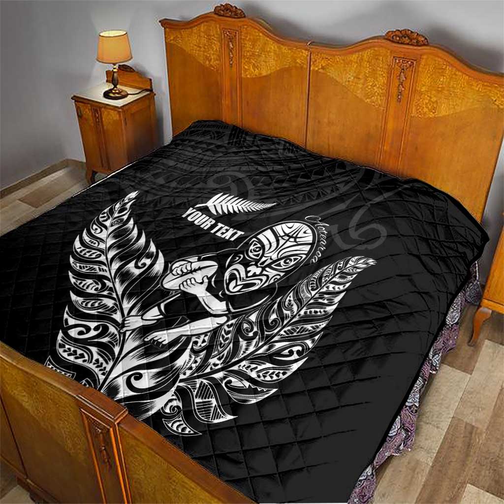 New Zealand Silver Fern Rugby Custom Quilt Maori Tiki Black Version