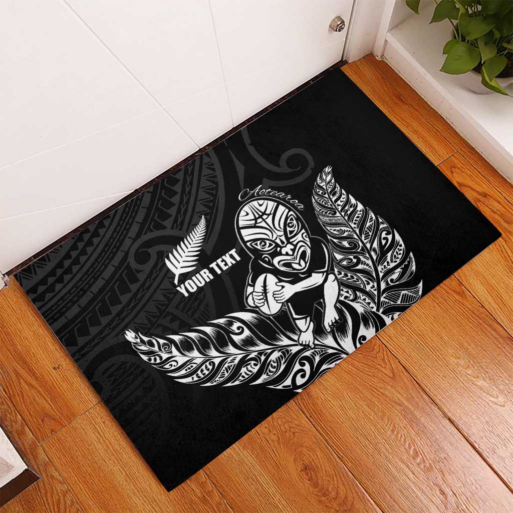 New Zealand Silver Fern Rugby Custom Rubber Doormat Maori Tiki Black Version