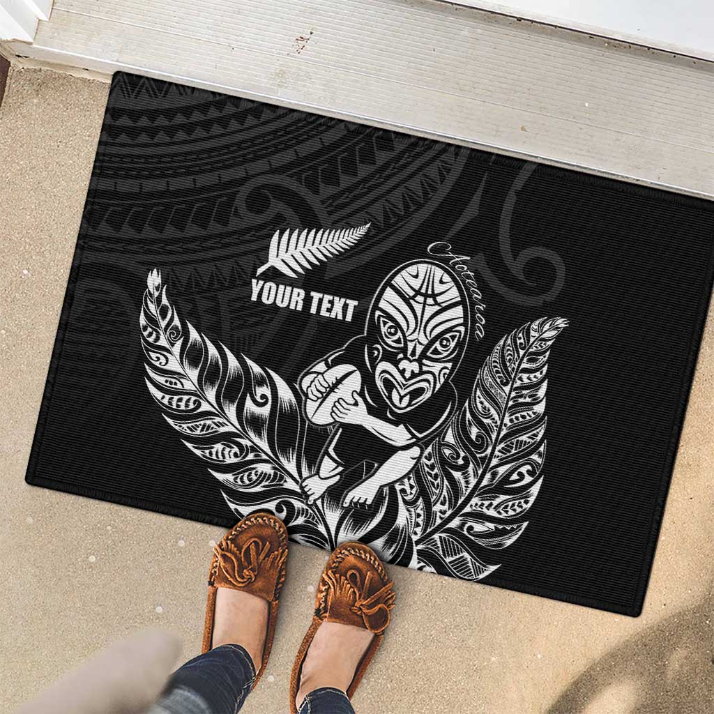 New Zealand Silver Fern Rugby Custom Rubber Doormat Maori Tiki Black Version