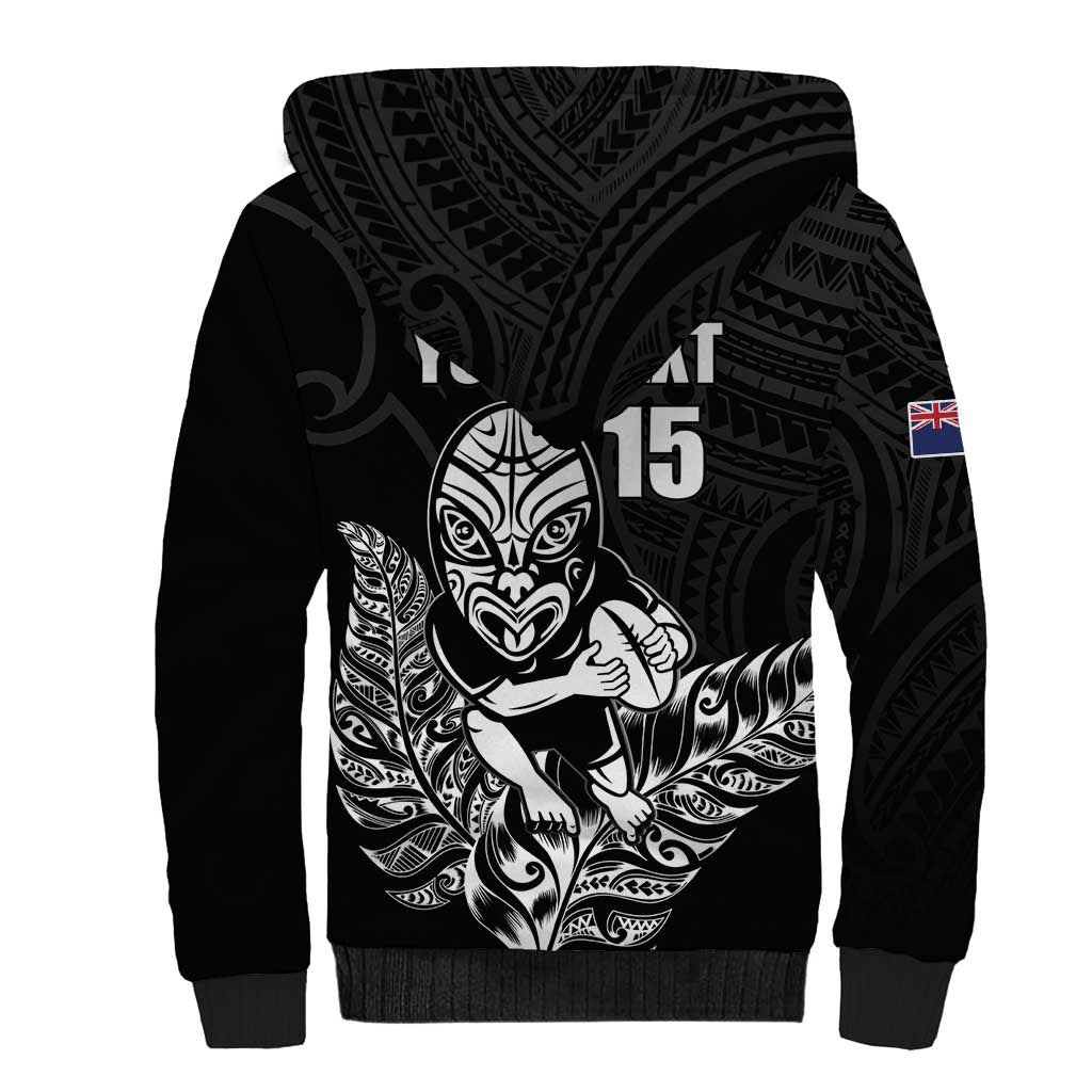 New Zealand Silver Fern Rugby Custom Sherpa Hoodie Maori Tiki Black Version
