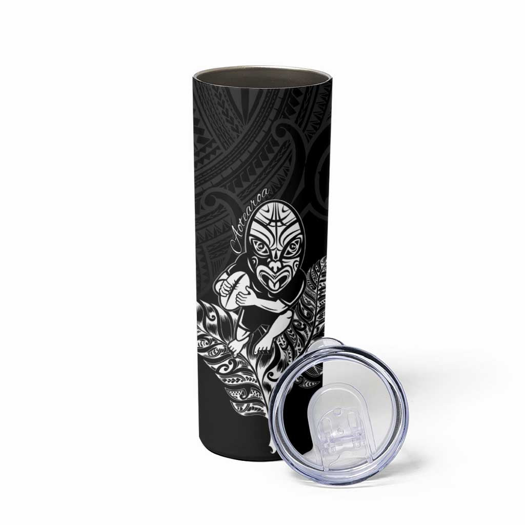 New Zealand Silver Fern Rugby Custom Skinny Tumbler Maori Tiki Black Version