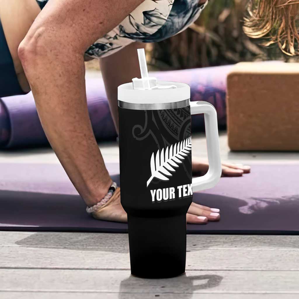 New Zealand Silver Fern Rugby Custom Tumbler With Handle Maori Tiki Black Version