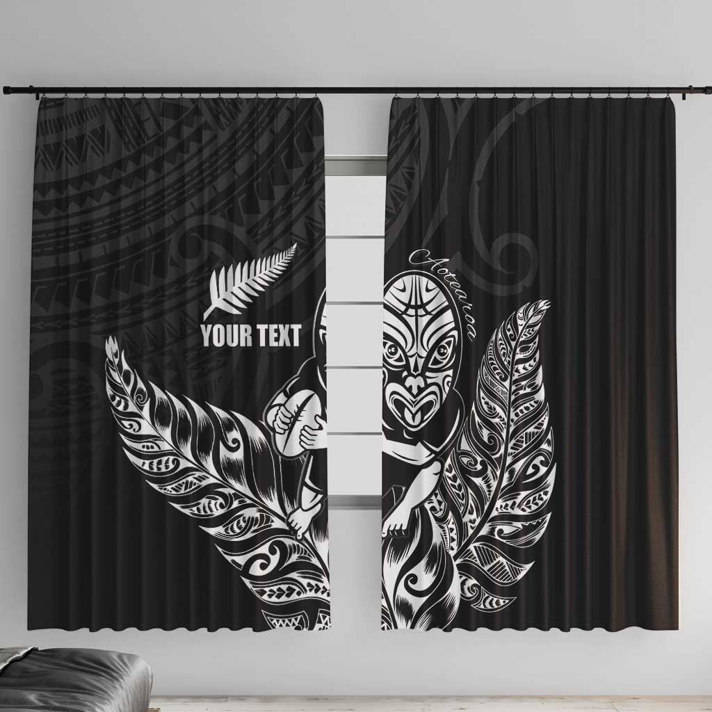 New Zealand Silver Fern Rugby Custom Window Curtain Maori Tiki Black Version