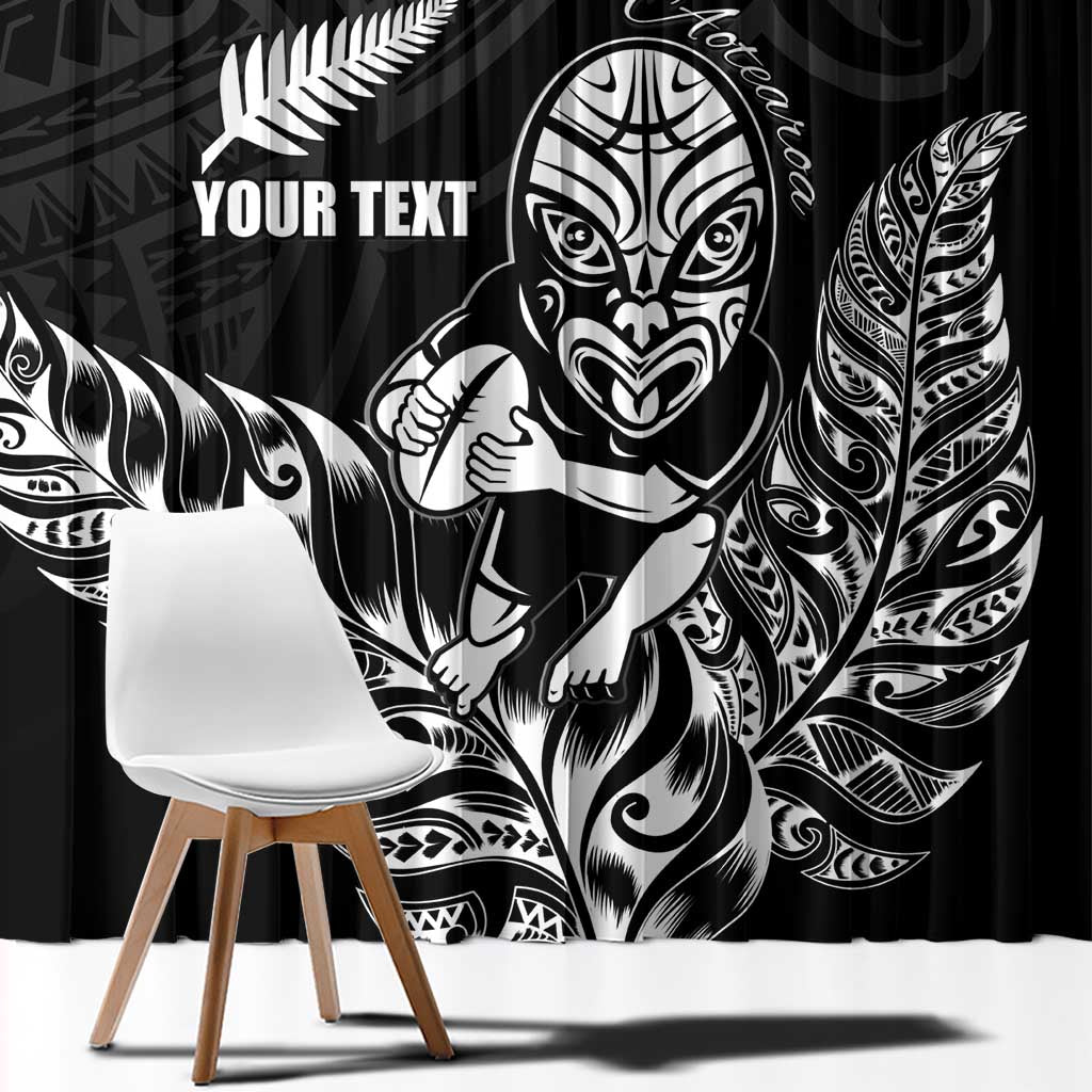 New Zealand Silver Fern Rugby Custom Window Curtain Maori Tiki Black Version
