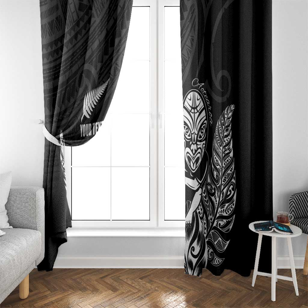 New Zealand Silver Fern Rugby Custom Window Curtain Maori Tiki Black Version