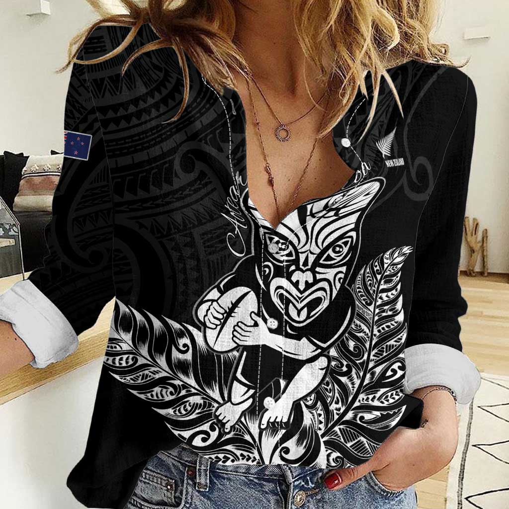 New Zealand Silver Fern Rugby Custom Women Casual Shirt Maori Tiki Black Version