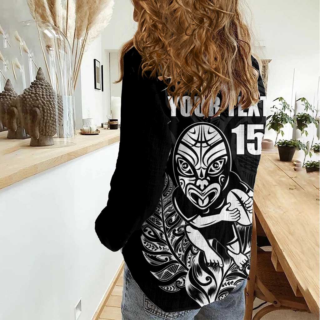 New Zealand Silver Fern Rugby Custom Women Casual Shirt Maori Tiki Black Version