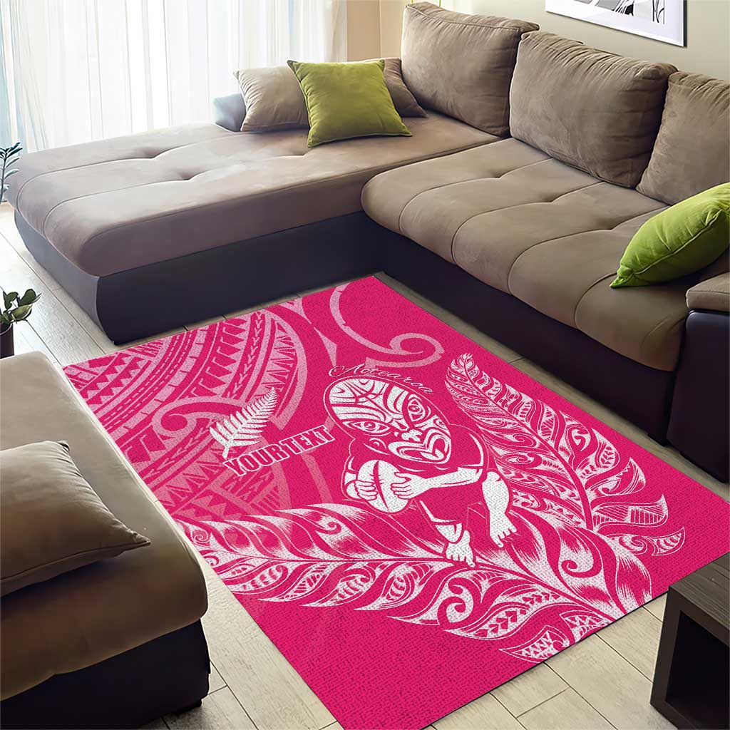 New Zealand Silver Fern Rugby Custom Area Rug Maori Tiki Pink Version