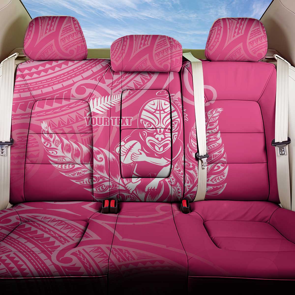 New Zealand Silver Fern Rugby Custom Back Car Seat Cover Maori Tiki Pink Version LT15 One Size Pink - Polynesian Pride