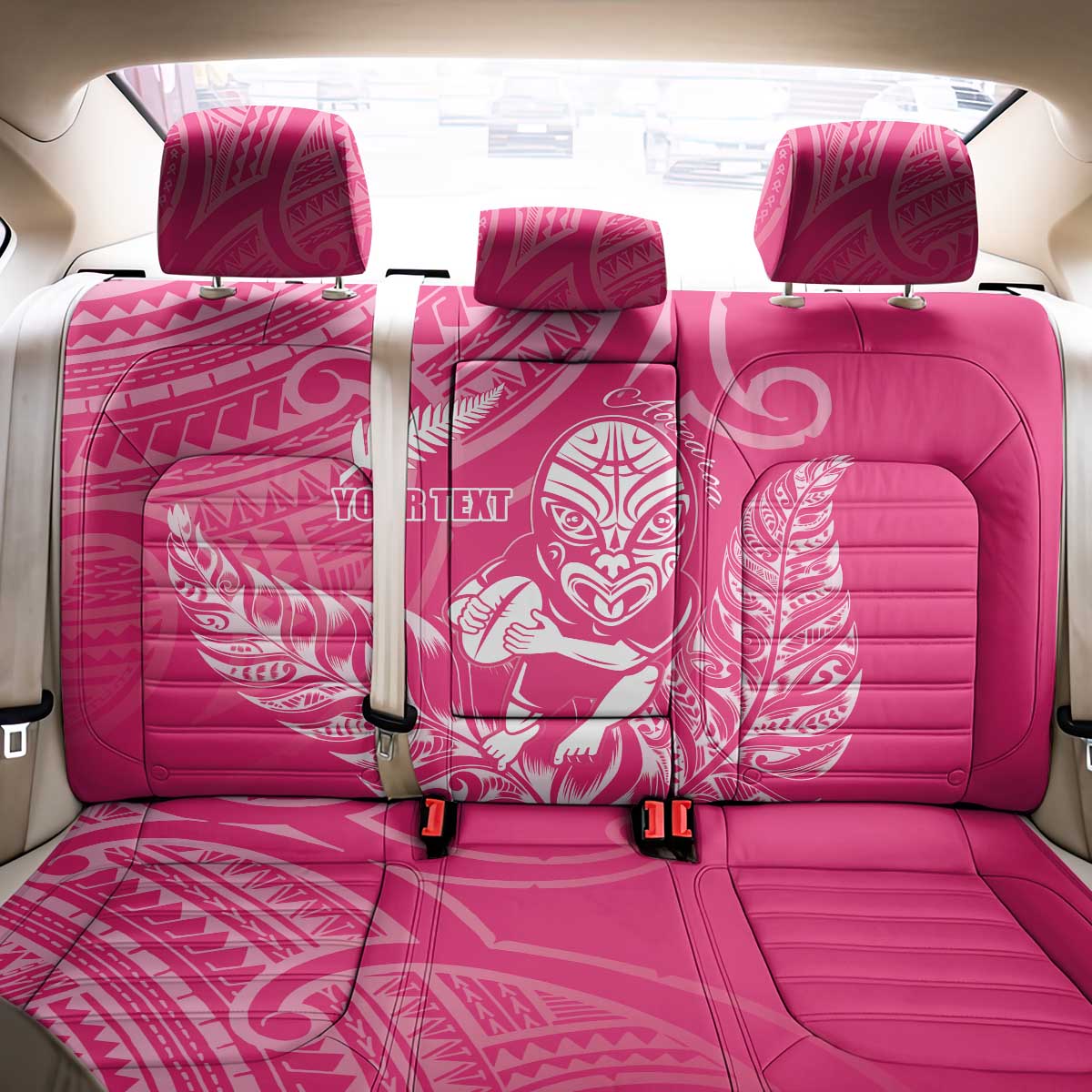 New Zealand Silver Fern Rugby Custom Back Car Seat Cover Maori Tiki Pink Version LT15 - Polynesian Pride