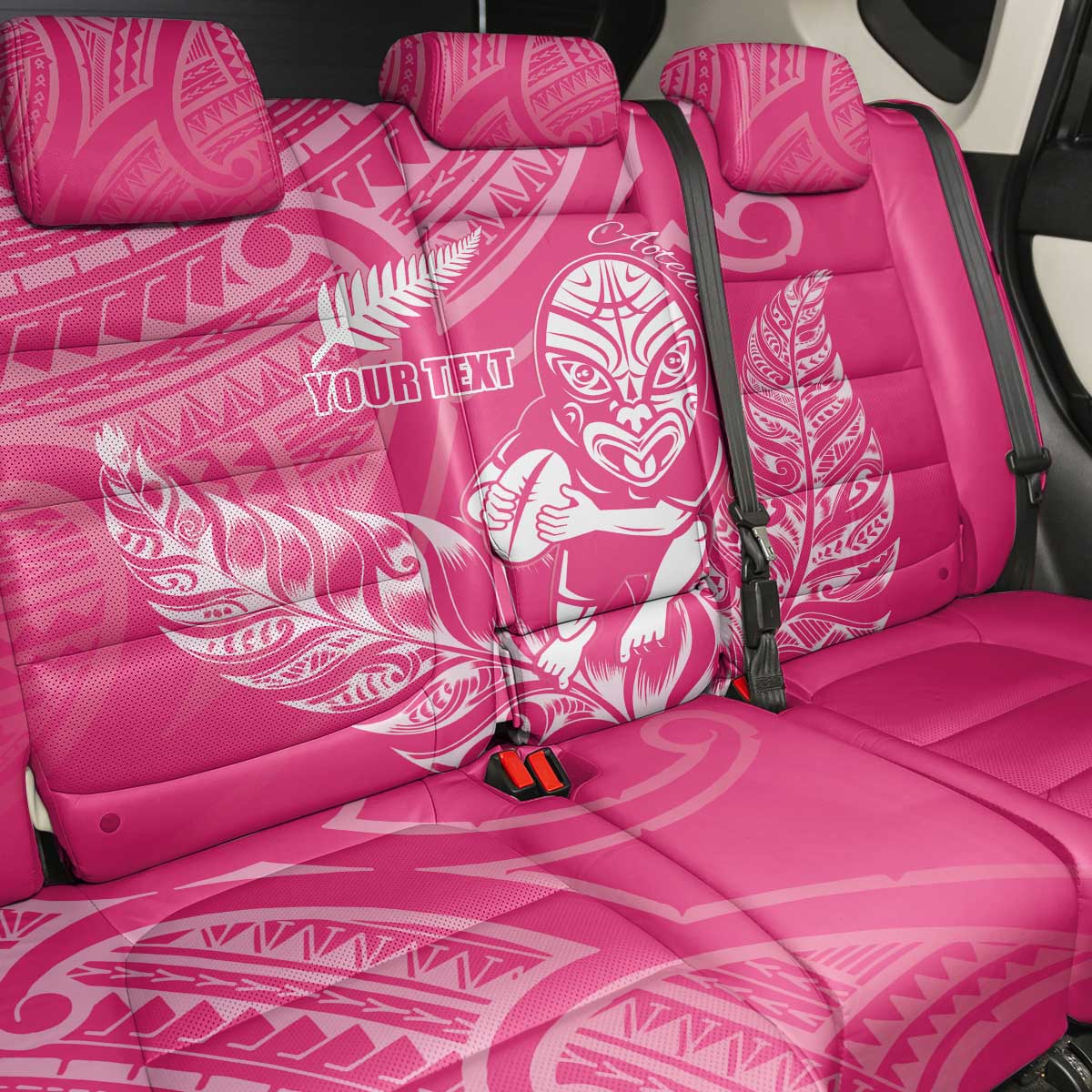 New Zealand Silver Fern Rugby Custom Back Car Seat Cover Maori Tiki Pink Version LT15 - Polynesian Pride
