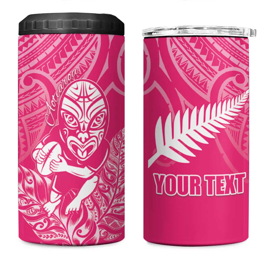New Zealand Silver Fern Rugby Custom 4 in 1 Can Cooler Tumbler Maori Tiki Pink Version