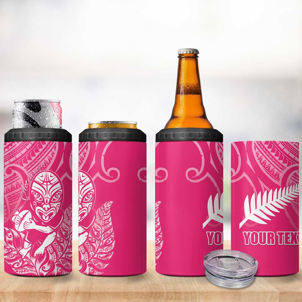 New Zealand Silver Fern Rugby Custom 4 in 1 Can Cooler Tumbler Maori Tiki Pink Version LT15 - Polynesian Pride
