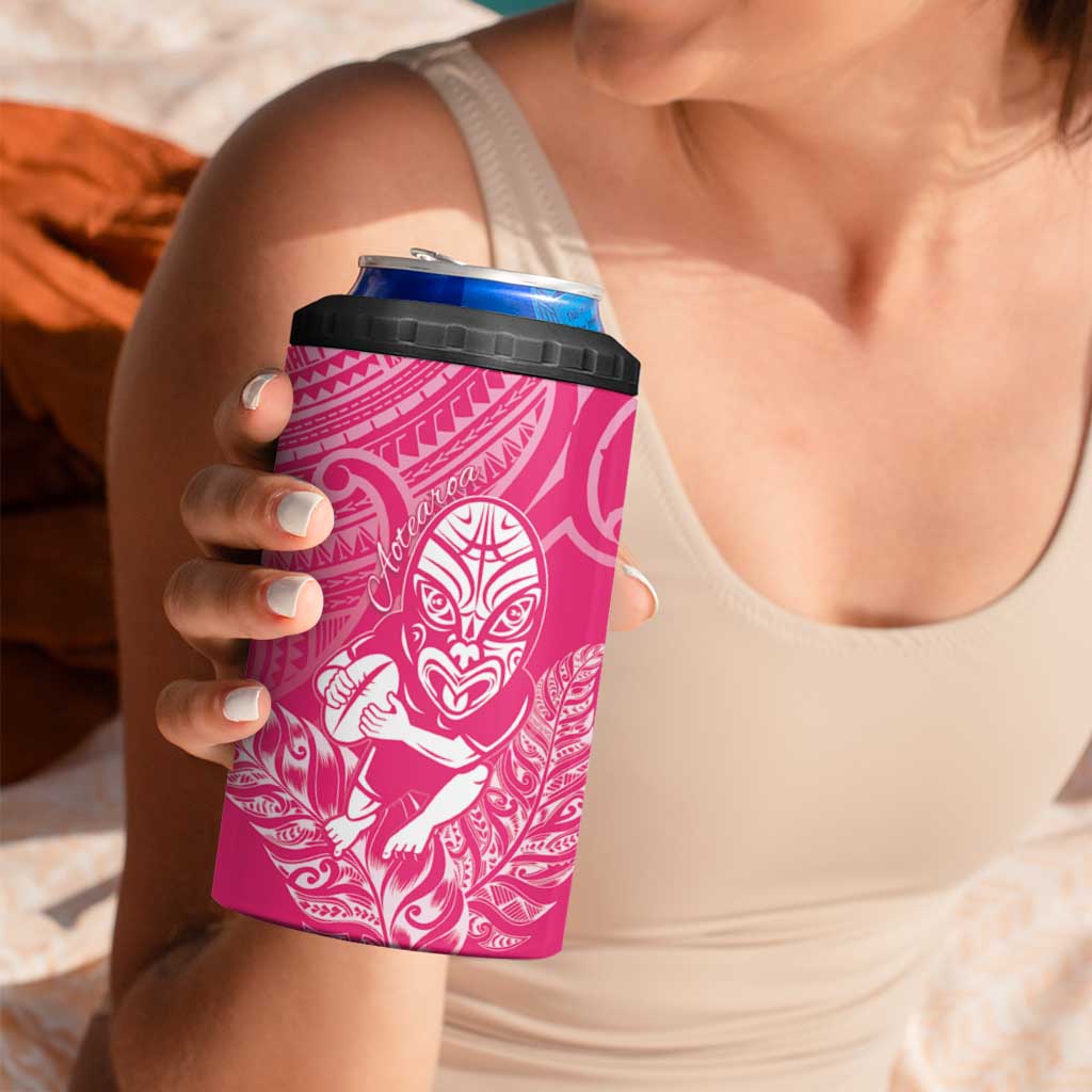 New Zealand Silver Fern Rugby Custom 4 in 1 Can Cooler Tumbler Maori Tiki Pink Version LT15 - Polynesian Pride