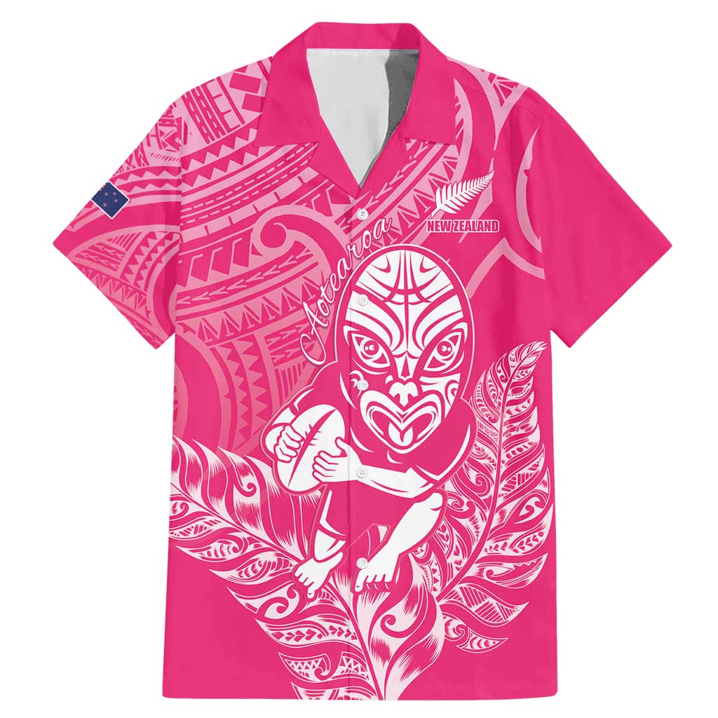 New Zealand Silver Fern Rugby Custom Family Matching Mermaid Dress and Hawaiian Shirt Maori Tiki Pink Version