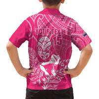 New Zealand Silver Fern Rugby Custom Family Matching Off Shoulder Maxi Dress and Hawaiian Shirt Maori Tiki Pink Version LT15 - Polynesian Pride