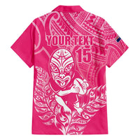New Zealand Silver Fern Rugby Custom Family Matching Off Shoulder Maxi Dress and Hawaiian Shirt Maori Tiki Pink Version LT15 - Polynesian Pride