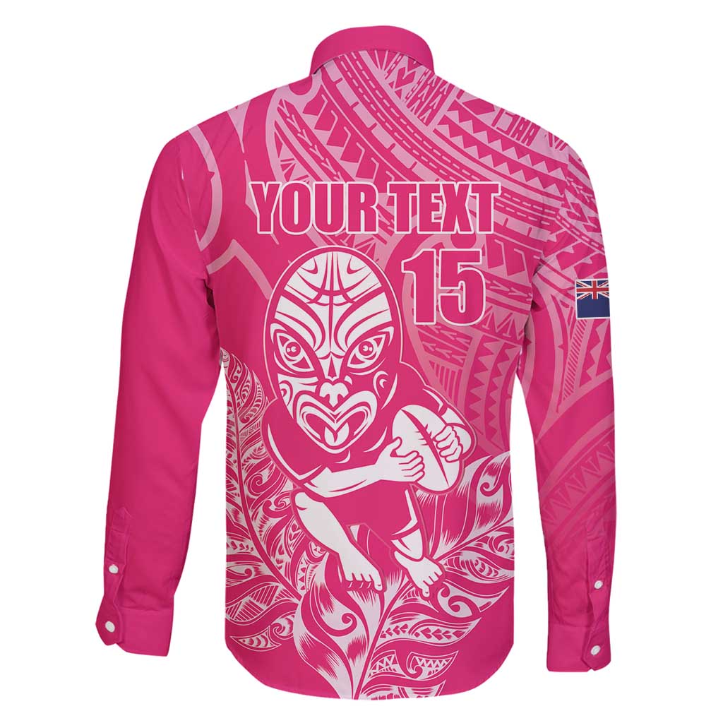 New Zealand Silver Fern Rugby Custom Family Matching Off Shoulder Maxi Dress and Hawaiian Shirt Maori Tiki Pink Version LT15 - Polynesian Pride