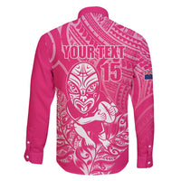 New Zealand Silver Fern Rugby Custom Family Matching Off Shoulder Maxi Dress and Hawaiian Shirt Maori Tiki Pink Version LT15 - Polynesian Pride