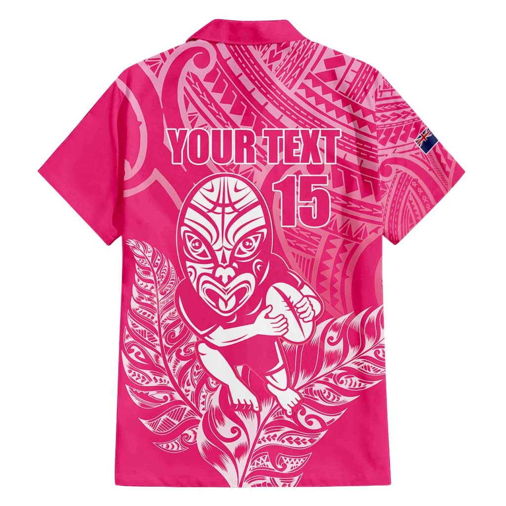 New Zealand Silver Fern Rugby Custom Family Matching Off Shoulder Short Dress and Hawaiian Shirt Maori Tiki Pink Version