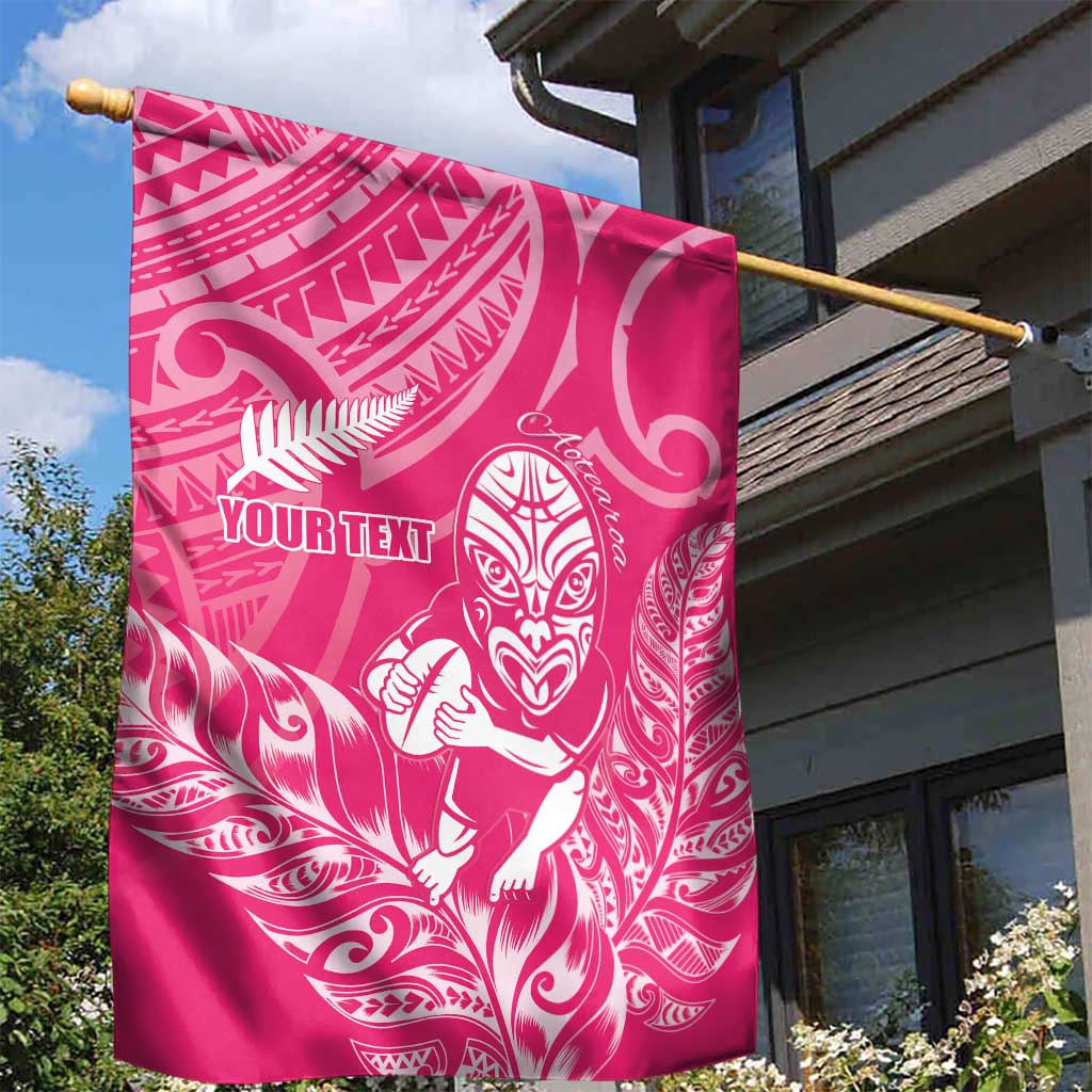 New Zealand Silver Fern Rugby Custom Garden Flag Maori Tiki Pink Version