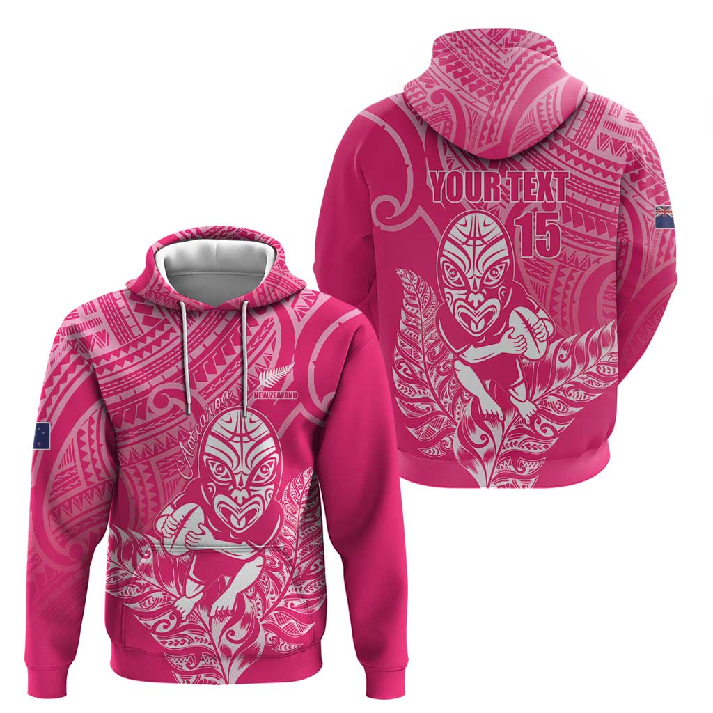 New Zealand Silver Fern Rugby Custom Hoodie Maori Tiki Pink Version
