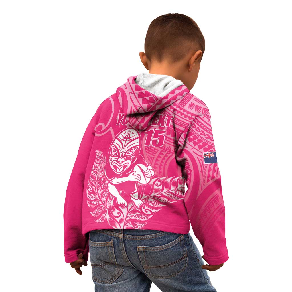 New Zealand Silver Fern Rugby Custom Kid Hoodie Maori Tiki Pink Version