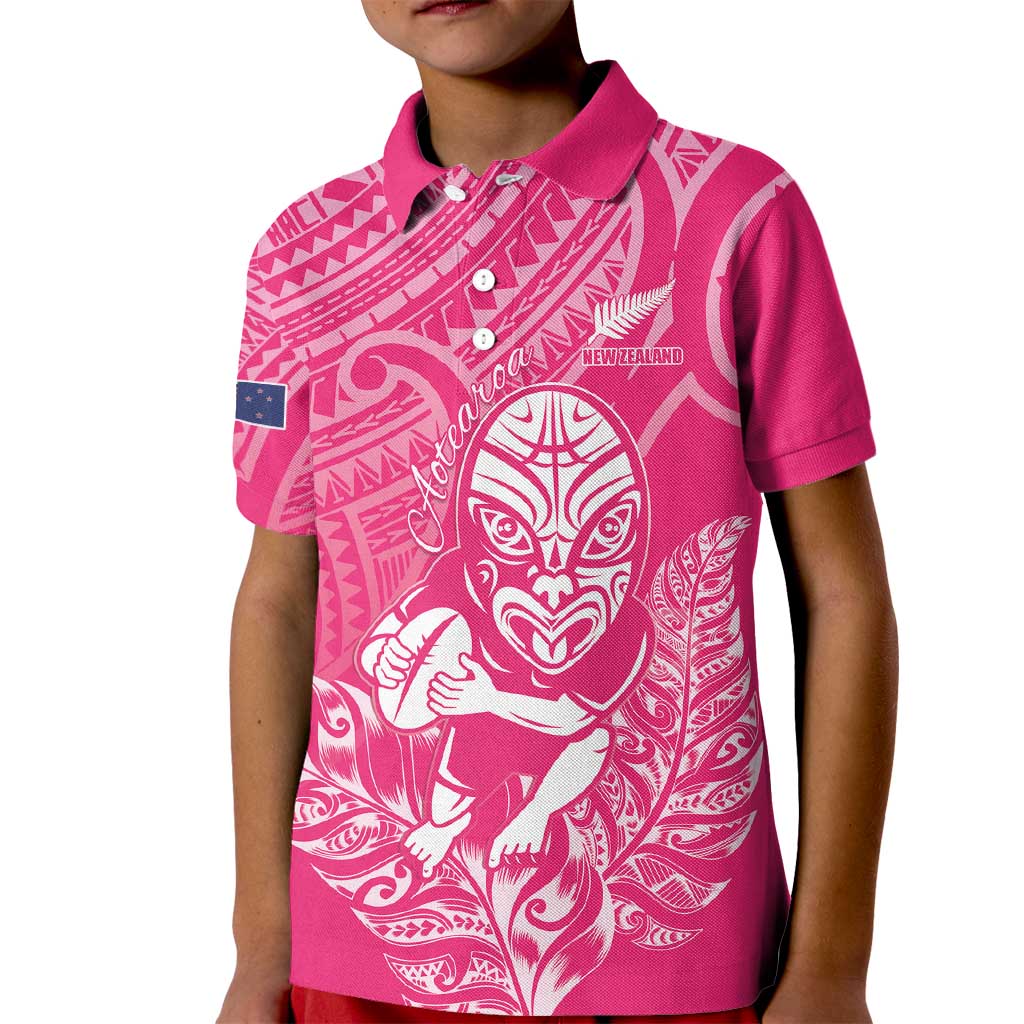 New Zealand Silver Fern Rugby Custom Kid Polo Shirt Maori Tiki Pink Version