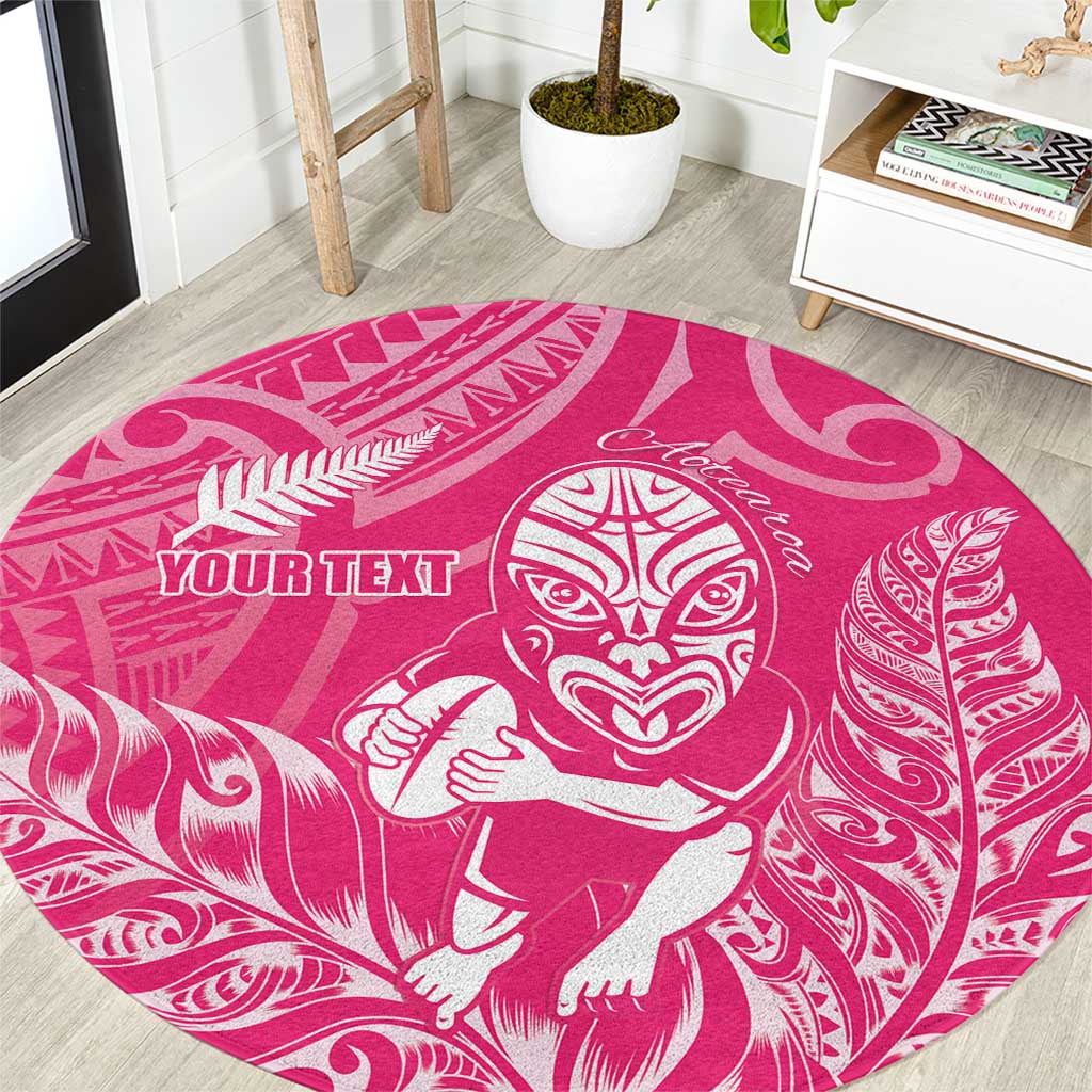 New Zealand Silver Fern Rugby Custom Round Carpet Maori Tiki Pink Version