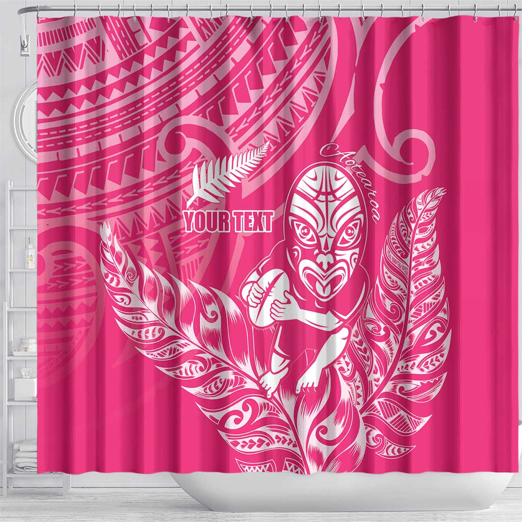 New Zealand Silver Fern Rugby Custom Shower Curtain Maori Tiki Pink Version