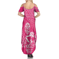 New Zealand Silver Fern Rugby Custom Summer Maxi Dress Maori Tiki Pink Version