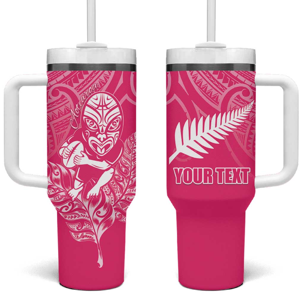 New Zealand Silver Fern Rugby Custom Tumbler With Handle Maori Tiki Pink Version