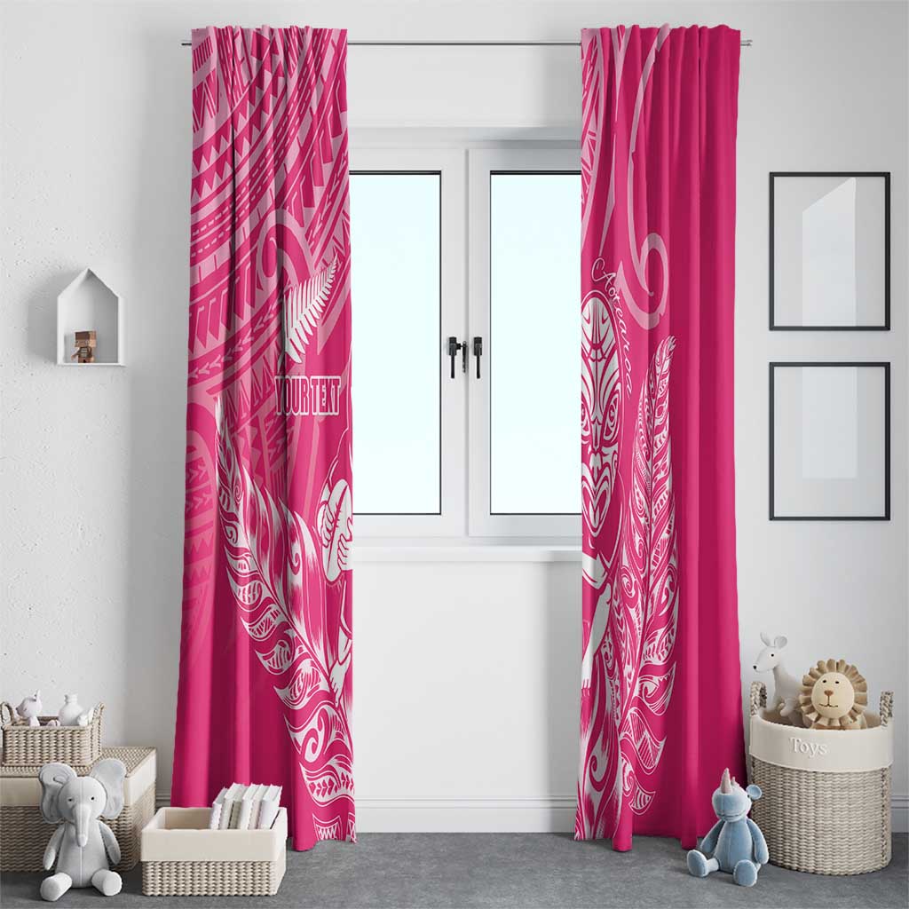 New Zealand Silver Fern Rugby Custom Window Curtain Maori Tiki Pink Version