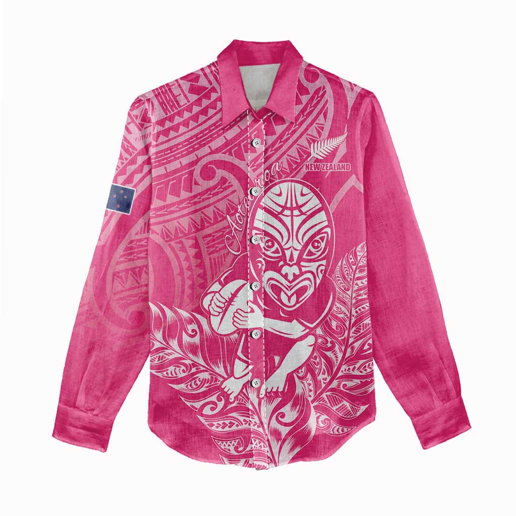 New Zealand Silver Fern Rugby Custom Women Casual Shirt Maori Tiki Pink Version