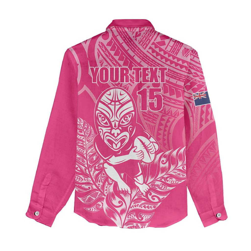 New Zealand Silver Fern Rugby Custom Women Casual Shirt Maori Tiki Pink Version