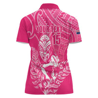 New Zealand Silver Fern Rugby Custom Women Polo Shirt Maori Tiki Pink Version