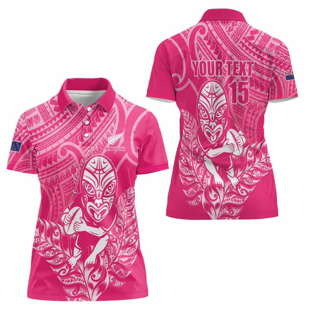 New Zealand Silver Fern Rugby Custom Women Polo Shirt Maori Tiki Pink Version
