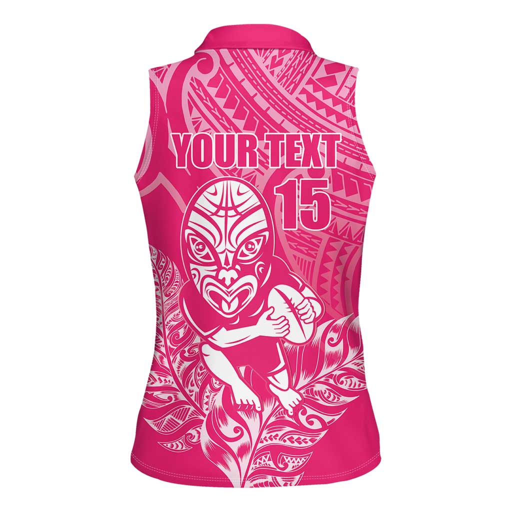 New Zealand Silver Fern Rugby Custom Women Sleeveless Polo Shirt Maori Tiki Pink Version