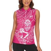 New Zealand Silver Fern Rugby Custom Women Sleeveless Polo Shirt Maori Tiki Pink Version