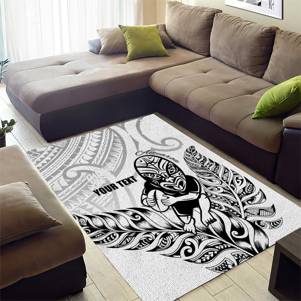 New Zealand Silver Fern Rugby Custom Area Rug Maori Tiki White Version