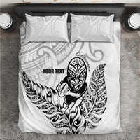 New Zealand Silver Fern Rugby Custom Bedding Set Maori Tiki White Version