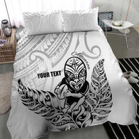 New Zealand Silver Fern Rugby Custom Bedding Set Maori Tiki White Version