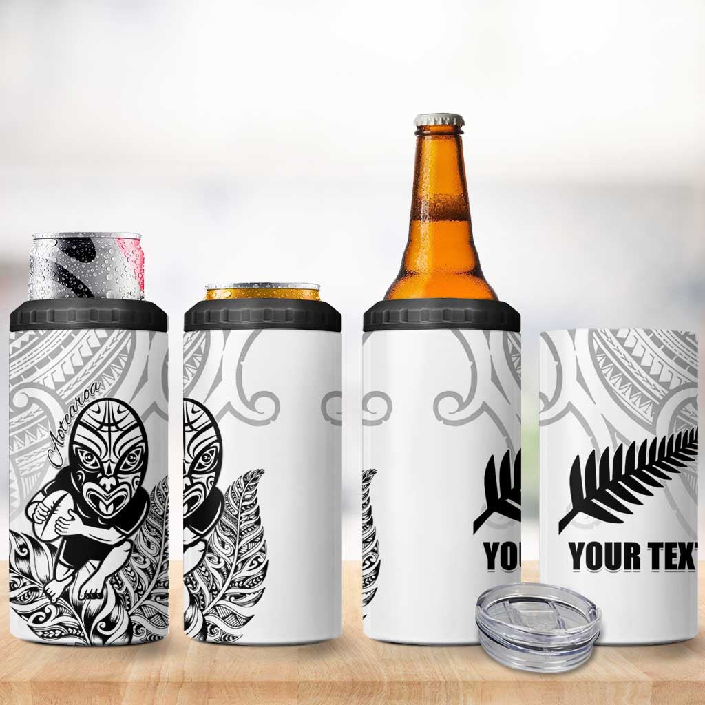 New Zealand Silver Fern Rugby Custom 4 in 1 Can Cooler Tumbler Maori Tiki White Version LT15 - Polynesian Pride