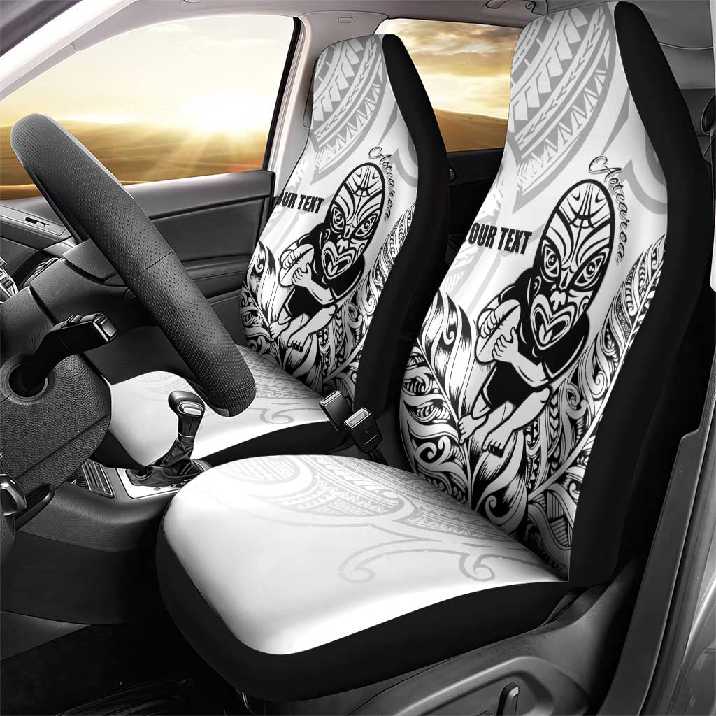 New Zealand Silver Fern Rugby Custom Car Seat Cover Maori Tiki White Version LT15 - Polynesian Pride