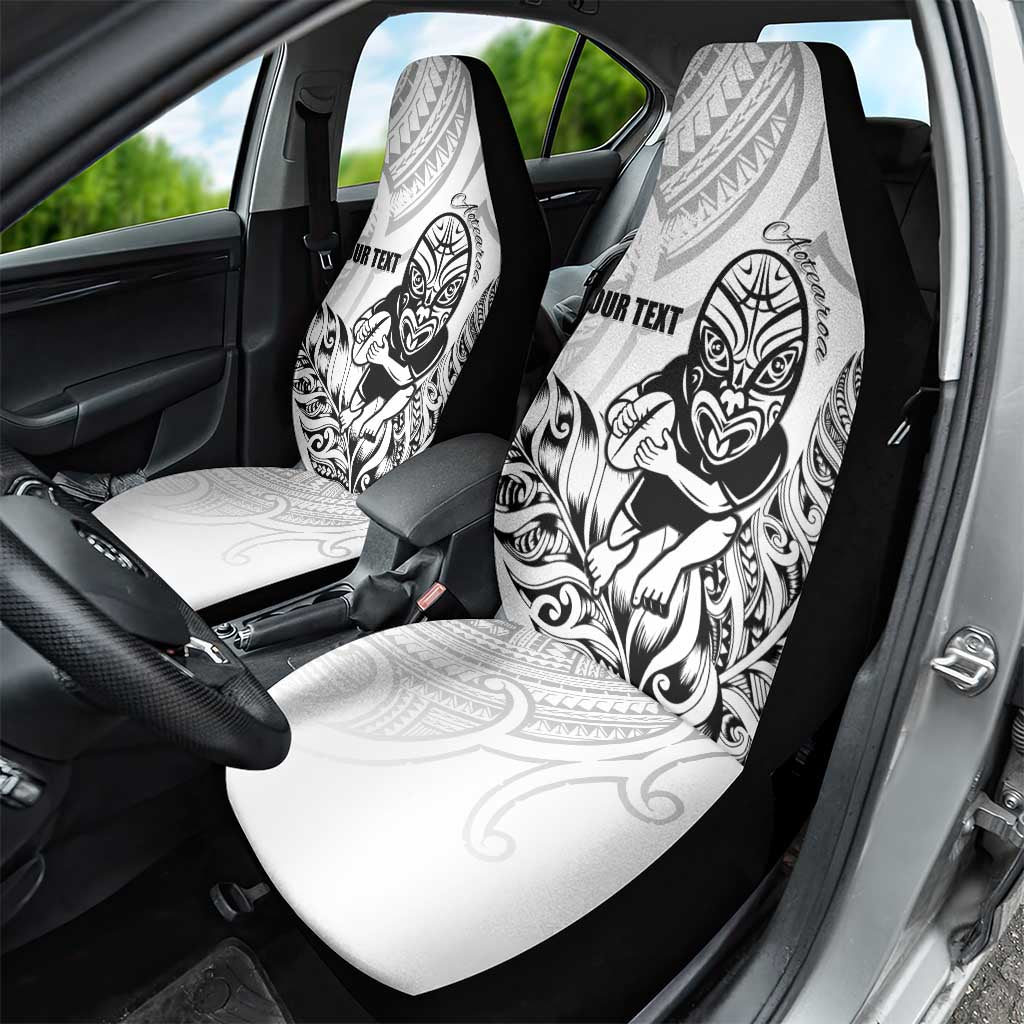New Zealand Silver Fern Rugby Custom Car Seat Cover Maori Tiki White Version LT15 - Polynesian Pride
