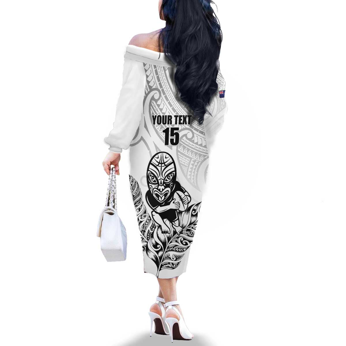 New Zealand Silver Fern Rugby Custom Family Matching Off The Shoulder Long Sleeve Dress and Hawaiian Shirt Maori Tiki White Version